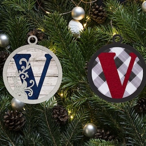 Flourish Monogram Letter V Christmas Ornament / Initial Ornament SVG Digital Download for Glowforge or Laser -Not a Physical Product