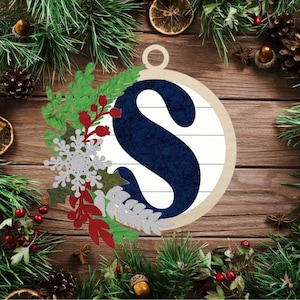 Floral Monogram Letter S Christmas Ornament / Initial Ornament SVG Digital Download for Glowforge or Laser -Not a Physical Product