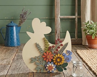 Floral Farmhouse Style Chicken SVG Digital Download For Glowforge or Laser For 1/8” & 1/4” Material Not a Physical Item Read Item Descripti