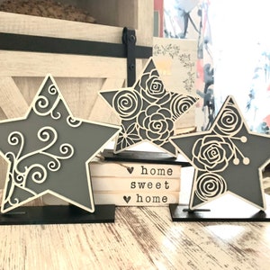 Floral Stars Set of 3 SVG Digital Download for Glowforge or Laser