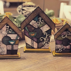Flourish Farmhouse Style Birdhouse Trio SVG Digital Download For Glowforge or Laser For 1/8” and 1/4” Material Not a Physical Item