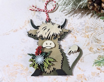Highland Cow Christmas Ornament SVG Digital Download for Glowforge or Laser Not a Physical Item Read Item Description