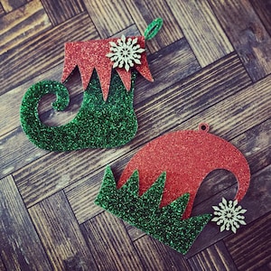 Elfenstiefel und Elfenhut Ornament SVG 2er Set Kann für Glowforge oder Laser personalisiert werden Kein physischer Artikel Artikeldetails LESEN