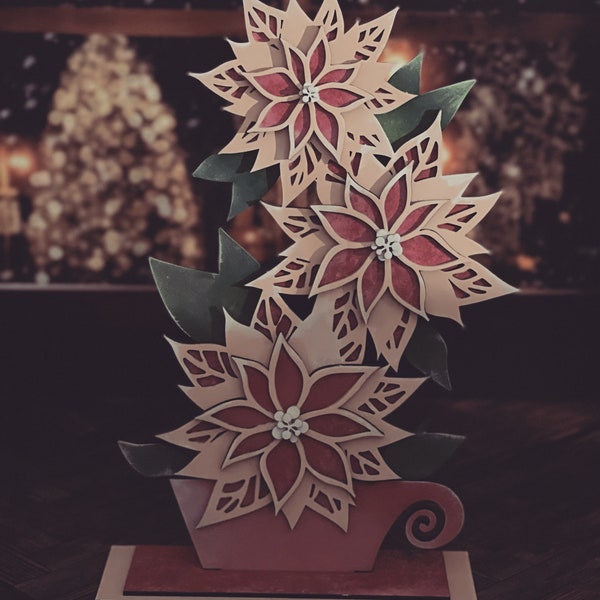 Stacked Poinsettias SVG Digital Download For Glowforge or Laser For 1/8” and 1/4” Material Not a Physical Item