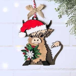 Santa Highland Cow Christmas Ornament SVG Digital Download for Glowforge or Laser Not a Physical Item Read Item Description