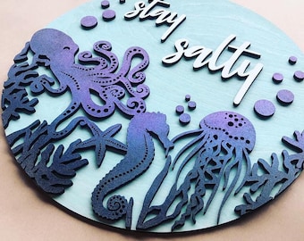 Blijf Salty Ocean thema rond bord SVG digitale download voor Glowforge, laser, vinyl Cutter