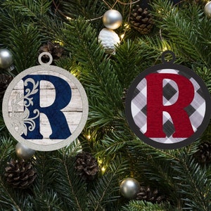 Flourish Monogram Letter R Christmas Ornament / Initial Ornament SVG Digital Download for Glowforge or Laser -Not a Physical Product