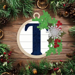 Floral Monogram Letter T Christmas Ornament / Initial Ornament SVG Digital Download for Glowforge or Laser -Not a Physical Product