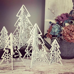 3D Snowflake Standing Trees - Set of 5 - SVG Digital Download for Glowforge of Laser -FOR 1/8” MATERIAL only