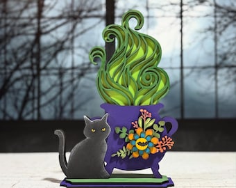 Halloween Cauldron With Cat SVG Digital Download For Glowforge or Laser For 1/8” and 1/4” Material Not a Physical Item Read Item Description