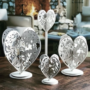 3D Hearts Flourish Farmhouse Style Set of 4 SVG Digital Download For Glowforge or Laser for 1/8” Material Only Not a Physical Item