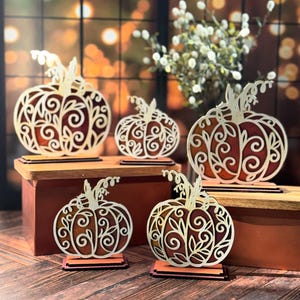Swirly Leaf Pumpkins Set of 5 Shelf Sitters SVG Digital Download for Glowforge or Laser For 1/8” and 1/4” Materials READ Item Description