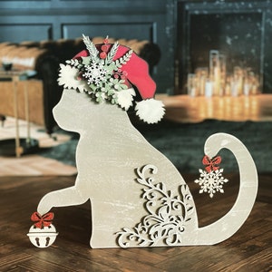 Descarga digital SVG de gatito navideño para Glowforge o láser para materiales de 1/8” y 1/4” No es un artículo físico Leer descripción del artículo