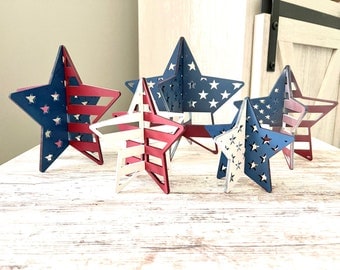 1/8&quot; 3D Standing Stars -Set of 5 Patriotic Stars and Stripes for Mantle or Table Top Decor SVG Digital Download for Glowforge or Laser