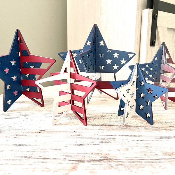 1/8" 3D Standing Stars -Set of 5 Patriotic Stars and Stripes for Mantle or Table Top Decor SVG Digital Download for Glowforge or Laser