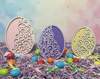 Filigree Style Easter Eggs Set of 3 SVG Digital Download For Glowforge or Laser For 1/8” and 1/4” Material Not a Physical Item