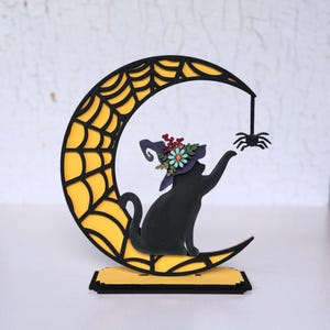 Halloween Cat on Crescent Moon SVG Digital Download For Glowforge or Laser For 1/8”, 1/4” Material Not a Physical Item Read Item Description