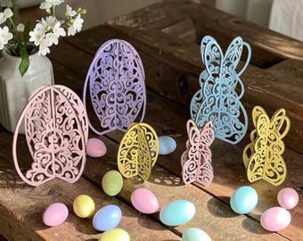 3D Easter Eggs & Bunnies Set of 6 SVG Digital Download for Glowforge or Laser For 1/8” Material Only Not a Physical Item READ Item Details