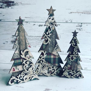 Flourish Farmhouse Style Christmas Tree Trio SVG Digital Download For Glowforge or Laser for 1/8” and 1/4” Material Not a Physical Item