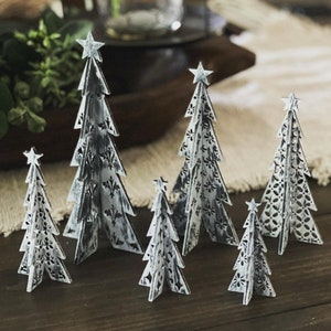 3D Mini Folk Art Christmas Trees Set of 6 SVG Digital Download for Glowforge or Laser