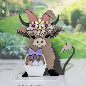 Easter Bunny Highland Cow SVG Digital Download For Glowforge or Laser For 1/8” and 1/4” Material Not a Physical Item Read Item Description