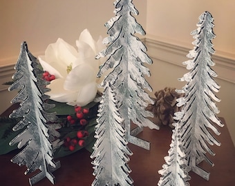 3D Pine Trees Set of 5 SVG digital download for Glowforge or Laser