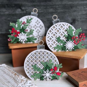 Floral Christmas Ornament Shelf Sitter Trio SVG Digital Download For Glowforge or Laser for 1/8” and 1/4” Material Not a Physical Item