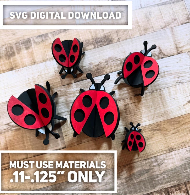 3D Ladybugs Set of 5 SVG Digital Download for Glowforge or Laser FOR 1/ ...