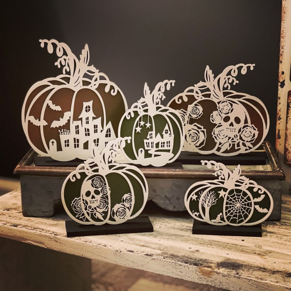 Halloween Pumpkins Set of 5 SVG Digital Download for Glowforge or Laser for 1/8” and 1/4” Material - Not a Physical Item