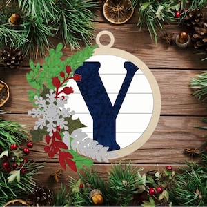 Floral Monogram Letter Y Christmas Ornament / Initial Ornament SVG Digital Download for Glowforge or Laser -Not a Physical Product