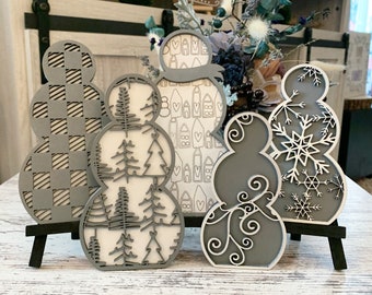 Patterned Snowmen For Easel Stands SVG Download for Glowforge -Not a physical Product