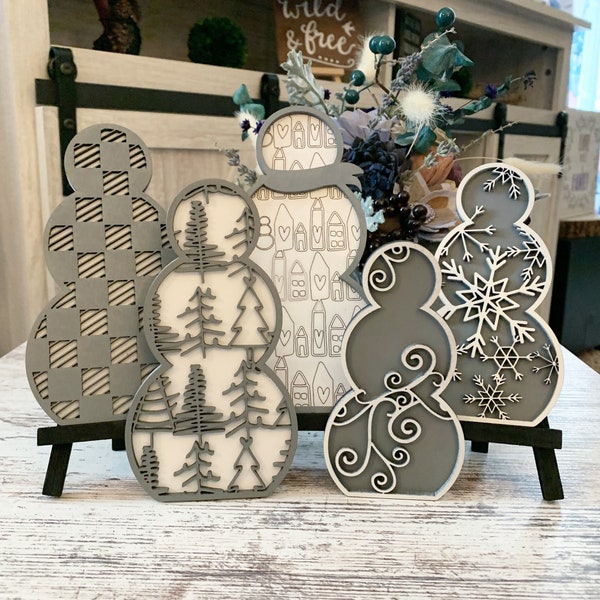 Patterned Snowmen For Easel Stands SVG Download for Glowforge -Not a physical Product