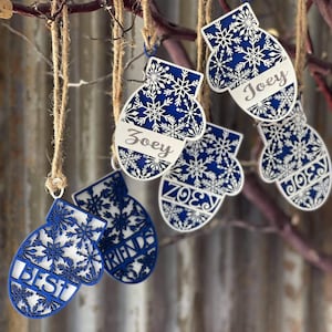 Mitten Ornament Set -For best friends or family member names SVG Digital Download for Glowforge or Laser