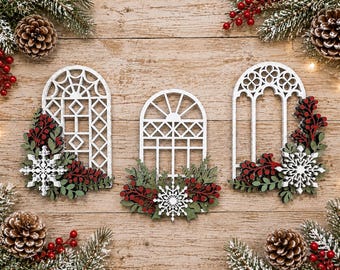 Ornate Snowflake Adorned Church Window Ornaments Set of 3 SVG Digital Download for Glowforge or Laser -Not a Physical Read Item Description