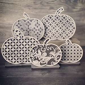 Farmhouse Pumpkins SVG Set of 5 on Stands for Mantle or Table Top -Digital Download for Glowforge or Laser 1/8” & 1/4” Not a Physical Item