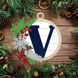 Floral Monogram Letter V Christmas Ornament / Initial Ornament SVG Digital Download for Glowforge or Laser -Not a Physical Product