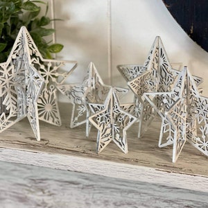 3D Snowflake Standing Stars - Set van 5 - Digitale SVG-download voor Glowforge of Laser - Geen fysiek product - Alleen VOOR MATERIAAL 1/8"