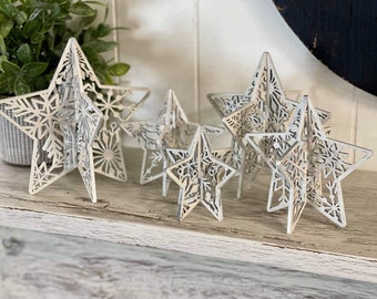 Estrellas de copo de nieve 3D - Juego de 5 - Descarga digital SVG para Glowforge o láser - No es un producto físico - SOLO PARA MATERIAL DE 1/8”