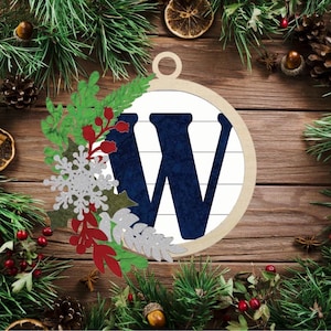 Floral Monogram Letter W Christmas Ornament / Initial Ornament SVG Digital Download for Glowforge or Laser -Not a Physical Product