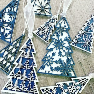 Snowflake Tree Ornaments Set of 8 Digital SVG File for Glowforge