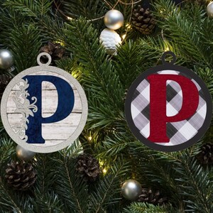 Flourish Monogram Letter P Christmas Ornament / Initial Ornament SVG Digital Download for Glowforge or Laser -Not a Physical Product