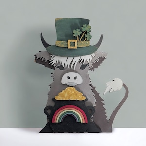 Leprechaun Highland Cow SVG Digital Download For Glowforge or Laser For 1/8” and 1/4” Material Not a Physical Item Read Item Description