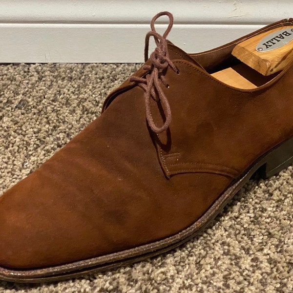 Church's Brown Suede Nubuck Derby Shoes 9F Vintage, Made in England