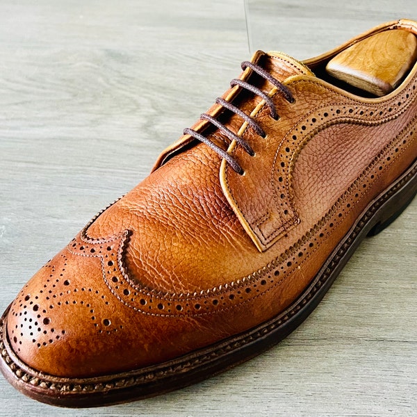 Dack's Custom Grade Pebbled Prairie Oxhide Brown Longwing Wingtip Dress Shoes 7.5F EUC Gunboats