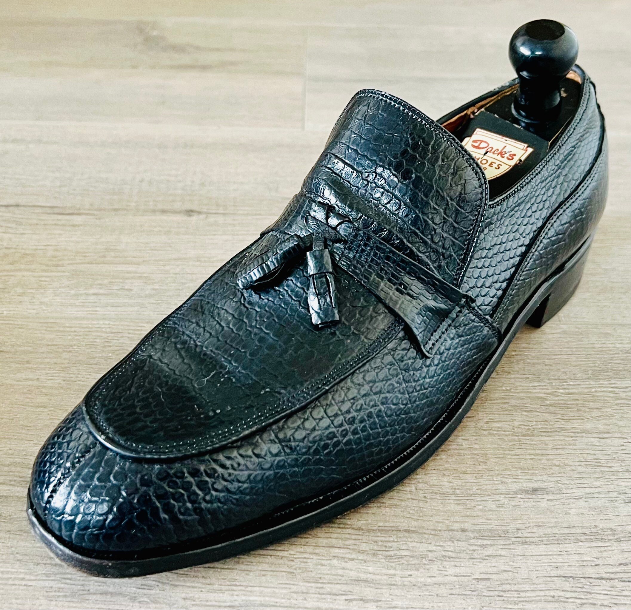 Gucci Black Lizard Embossed Horsebit Loafers Size 44 Gucci