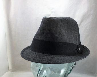 Vintage Stetson All-American  Fedora  in a Very Tight Black and White Herringbone Pattern Size Medium with Ribbon Hatband and Button 04201
