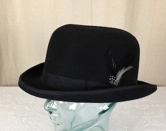 Derby Bowler Hat DA ME Vintage 80s 90s Black Wool Made in Italy Unisex Derby Bowler Hat DA ME Vintage 80s 90s Black Wool Made in  main image 2
