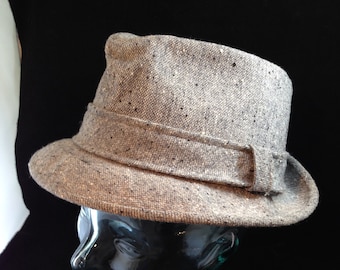Sombrero fedora Pendleton vintage 100 % lana gris moteado talla 7 1/4 04721