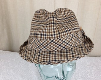 Vintage Pendleton Black, Brown and Creamy White Houndstooth Fedora Size 7     04727