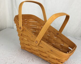 Koszyk Longaberger Vintage Angled 12 na 8 z 2 składanymi uchwytami, mocowany miedzianymi nitami, bez tkaniny lub podszewki 04283